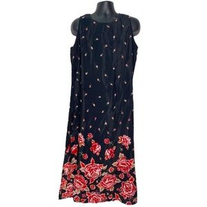 New Gear Plus Floral Print Maxi Slit Dress (Size: 1X, Color: Black/Red/Pink)